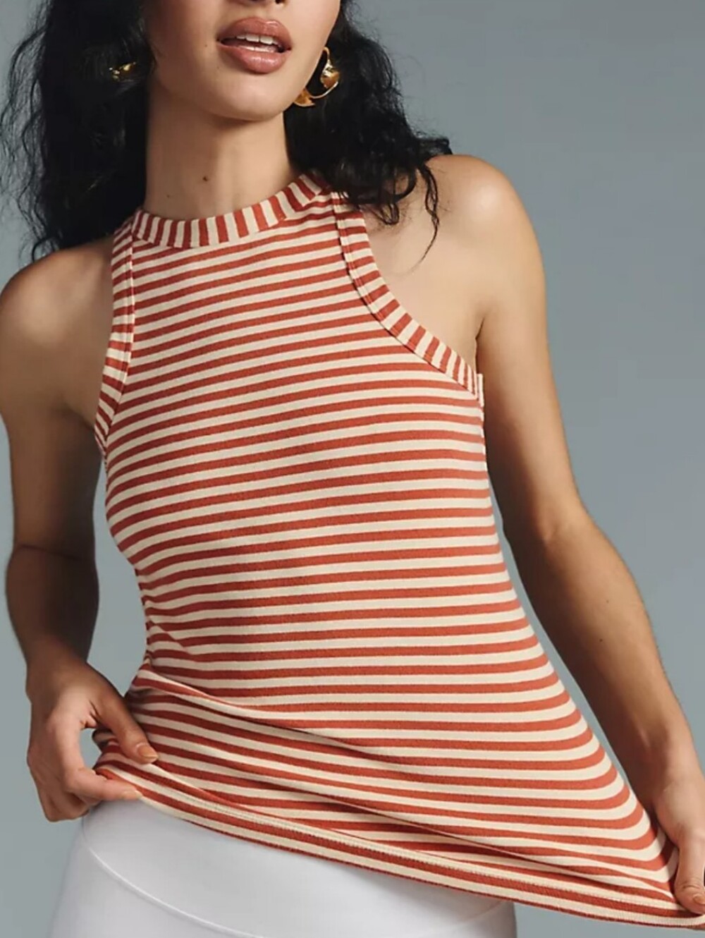 Anthropologie Rust and Cream Striped Ribbed Halter Tank Top